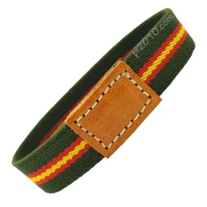 Pulsera cinta elástica verde con la bandera de España vista lateral