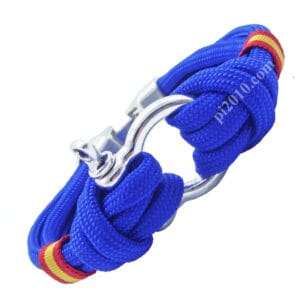 Pulsera náutica azul con grillete y bandera de España