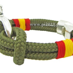 Pulsera náutica verde militar con grillete y bandera de España