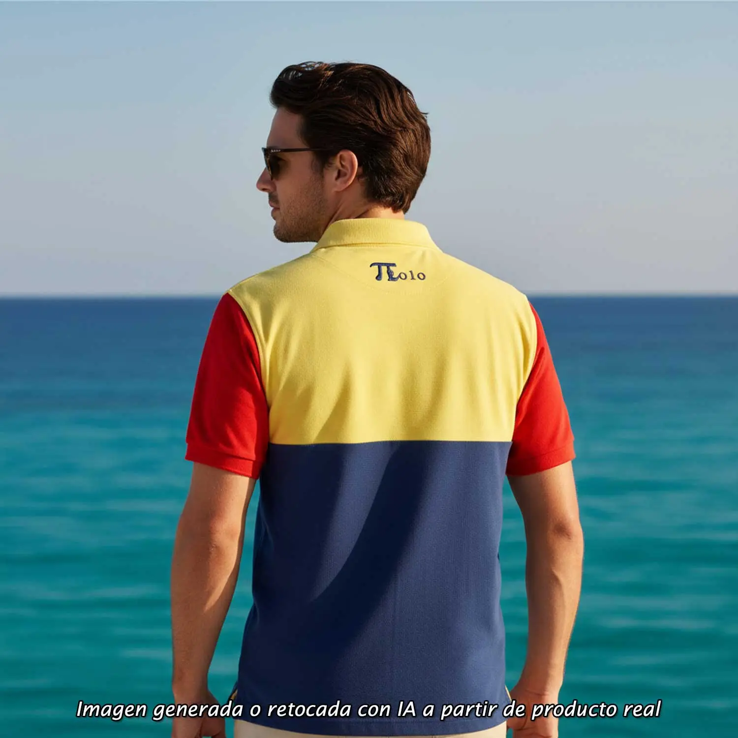 Polo Bandera España Costa Brava con panel superior amarillo y cuerpo marino
