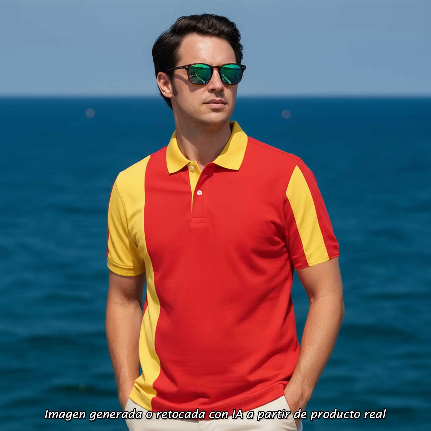 Polo Bandera España Finisterre para hombre en rojo y amarillo, vista frontal