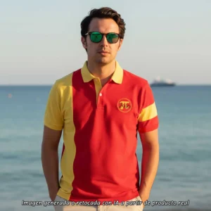 Polo Bandera España Formentera de hombre en rojo y amarillo, vista frontal