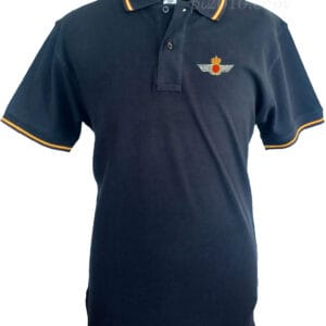 Polo Ejército del Aire negro. Polo con la bandera de España en cuello y mangas