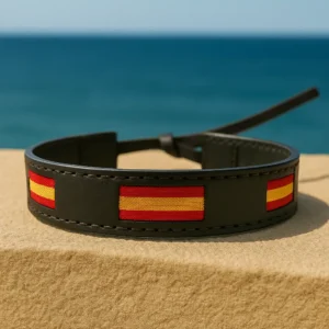 Pulsera piel con bandera de España entrelazada vista al aire libre