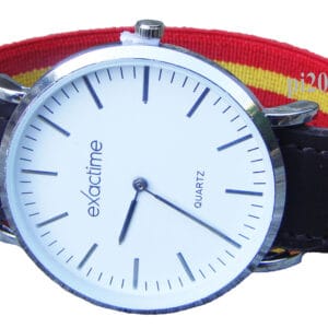 Pulsera correa elástico bandera de España, tira de piel marrón