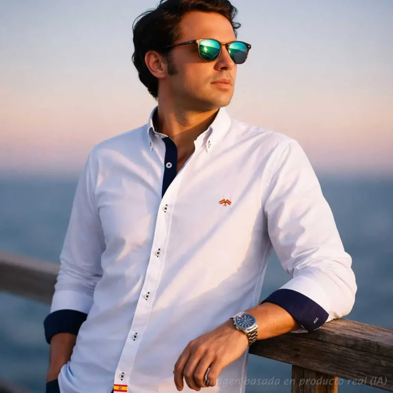 Camisa blanca con marino y bandera de España PI2010 Hombre