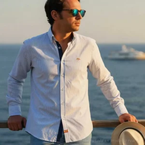 Camisa de rayas azul marino con bandera de España para hombre