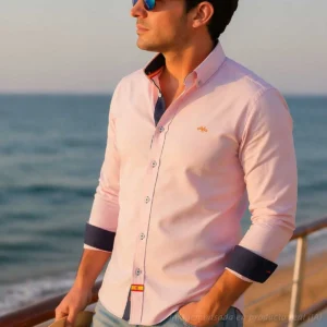 Camisa rosa con bandera de España en hombre vista lateral