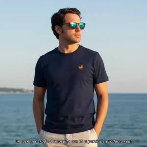 Camiseta Ejército de Tierra marino con bordado del emblema militar en el pecho