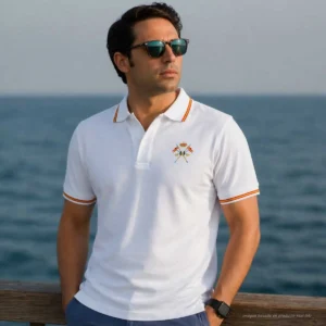 polo blanco caballeria española hombre look verano con bandera de España