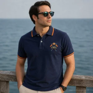 polo caballeria española marino hombre con bordado y cuello con bandera
