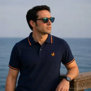 polo ejército de tierra marino hombre estilo elegante con escudo militar bordado