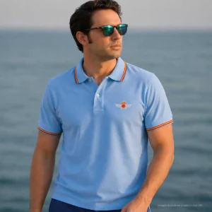 polo ejercito del aire celeste hombre estilo elegante con bandera de España