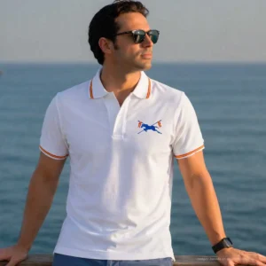 Polo Escuadrón de Escolta Real blanco hombre con bandera de España en cuello