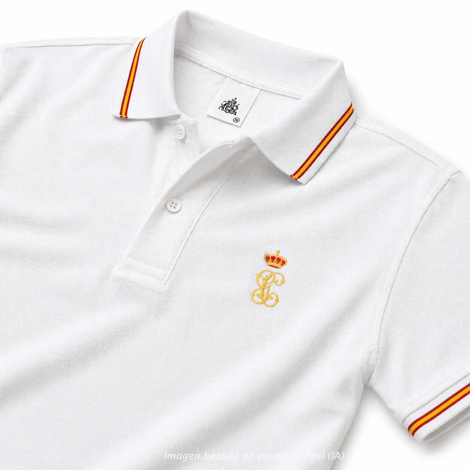 polo blanco Guardia Civil histórico hombre con bandera de España en cuello y mangas