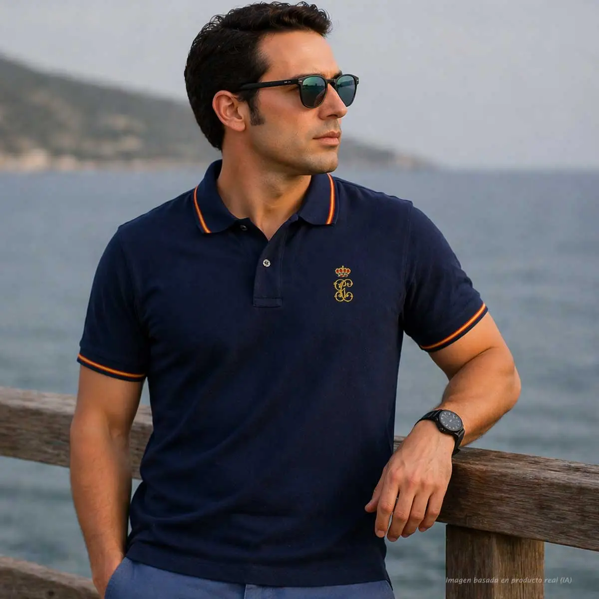 polo marino Guardia Civil histórico hombre look verano con bandera de España