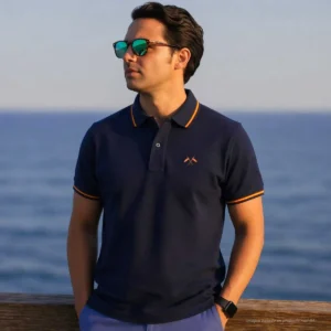 Polo marino con banderas cruzadas de España hombre