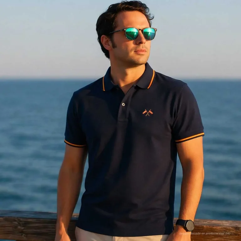Polo negro con banderas cruzadas de España