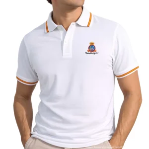 polo patrulla aguila blanco hombre con bandera de España en cuello y mangas