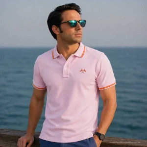 Polo rosa con banderas cruzadas de España hombre