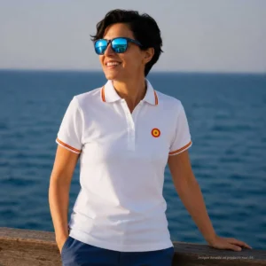 Polo Escarapela blanco mujer con escarapela bordada y bandera de España