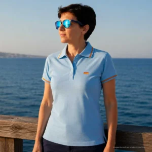 Polo celeste mujer con bandera de España bordada