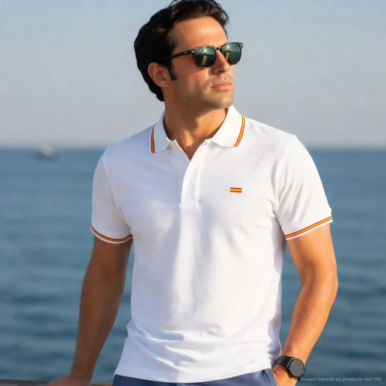 Polo blanco con bandera de España bordada hombre