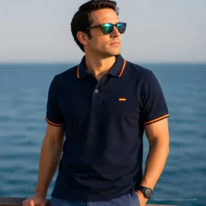 Polo marino con bandera de España bordada hombre