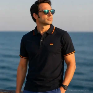 Polo negro con bandera de España bordada hombre
