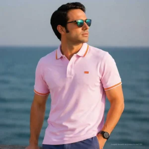 Polo rosa con bandera de España bordada ombre