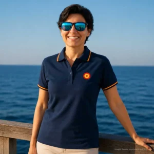 Polo Escarapela marino mujer con escarapela bordada y bandera de España