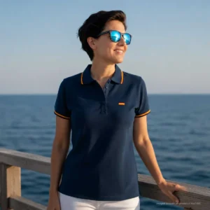 Polo marino mujer con bandera de España bordada