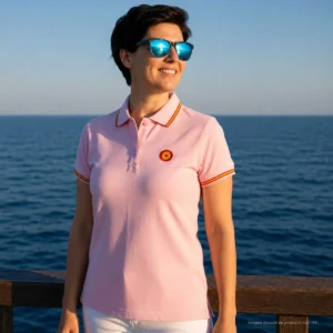Polo Escarapela rosa mujer con escarapela bordada y bandera de España