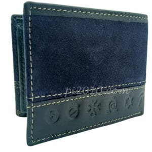 Cartera de piel de serraje marino con bandera de España.. Fabricado a mano en España.