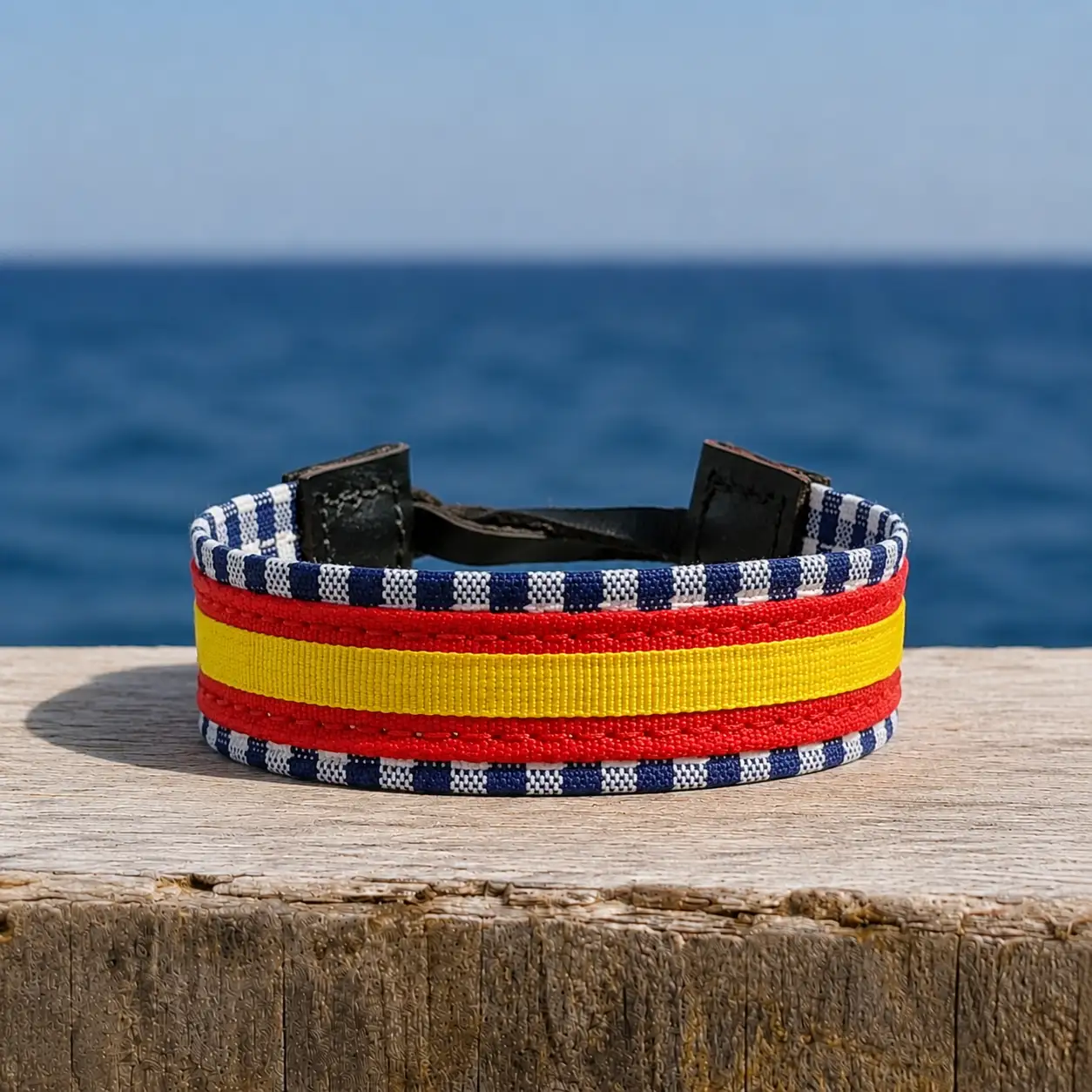 Pulsera de cuadros azul marino con bandera de España