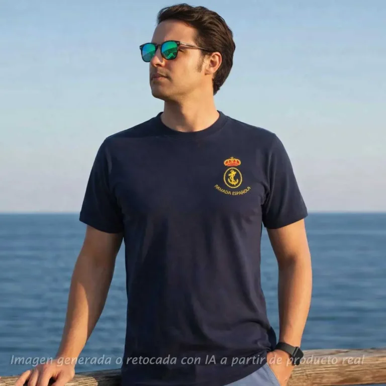 camiseta con bandera de España hombre estilo casual junto al mar