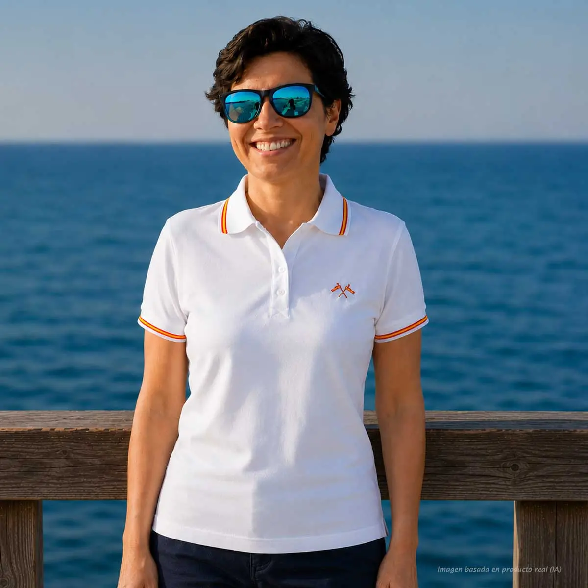 Polos de mujer con bandera de España en cuello y mangas