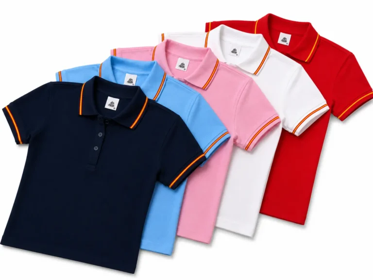 Polos de mujer con bandera de España en varios colores: marino, celeste, rosa, blanco y rojo